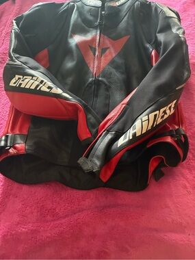 Dainese Men's Black and Red Leather Motorcycle Jacket